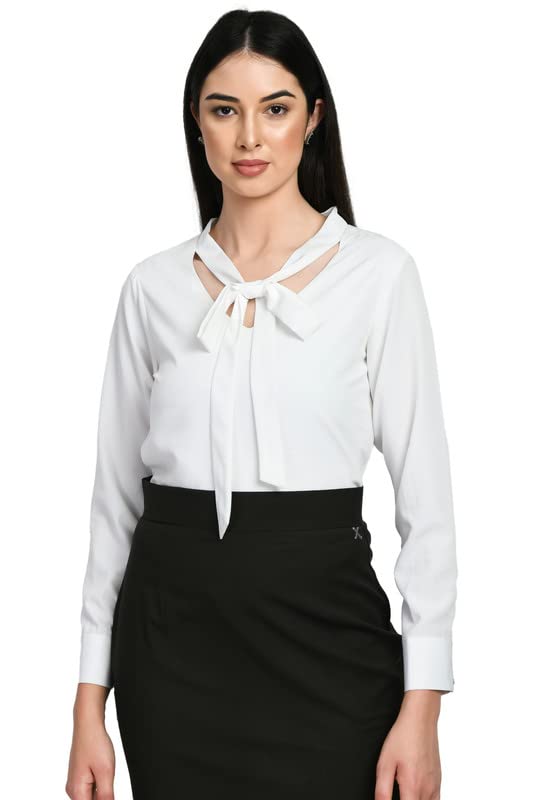 Exude Women White Front Tie Up, Formal Top
