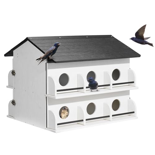 Kingsyard Recycled Plastic Purple Martin House - Pre-Assembled Bird House with 12-Room 2-Tier, Easy Clean Design with Front Doors, Durable Outdoor Nesting Shelter for Martins, White