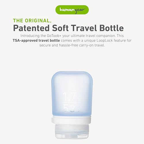 Image of humangear GoToob+ (Small) | Refillable Silicone Travel Bottle | Locking Lid | Food-Safe Material | Blue, Small (1.7 fl.oz; 53ml)