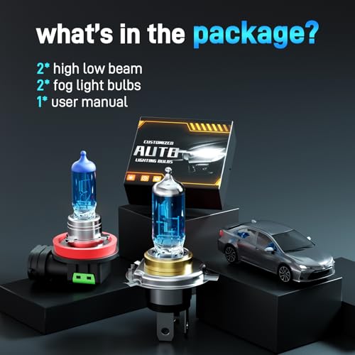 Image of XFLHEHD Fits for 2012 2013 2014 2015 Toyota Tacoma Halogen Headlight Bulbs Combo, Ultra Bright 5000K White High Low Beam Headlight Bulbs and Fog Light Bulbs, 4 Pack