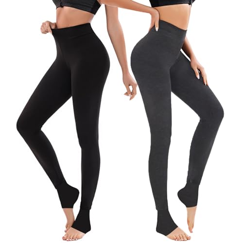 2 Pares Leggings Térmicos para Mujer Invierno, Mallas Gruesas Termicas, Cálido Leggings para Mujer, Negros + Gris