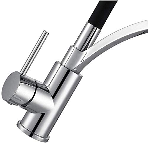 Robinet à traction rotative brossée noire : mitigeur eau chaude et froide fluide - 2