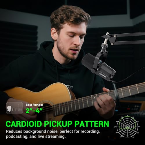 FDUCE SL40+ Zestaw mikrofonowy, USB/XLR do podcastów, grania i streamingu, dynamiczny mikrofon ze statywem typu boom, wbudowane wyjście słuchawkowe, przycisk wyciszenia, pokrętło wzmocnienia