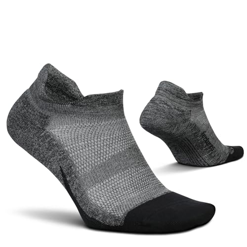 Feetures Elite Light Cushion No Show Tab Athletic Ankle Socks - Sport Sock with Targeted Compression - Grey, M (1 Pair)