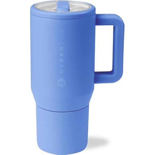 HydroJug Traveler - 20 oz Water Bottle with Handle & Flip Straw - Fits in Cup Holder, Leak Resistant Tumbler-Reusable Insulated Stainless Steel & Rubber Base - Gifts for Women & Men, Light Blue