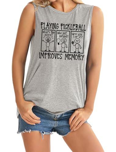 SAUIVD Playing Pickleball Improves Memory Tank Tops for Women Funny Pickleball Lover Gift Casual...