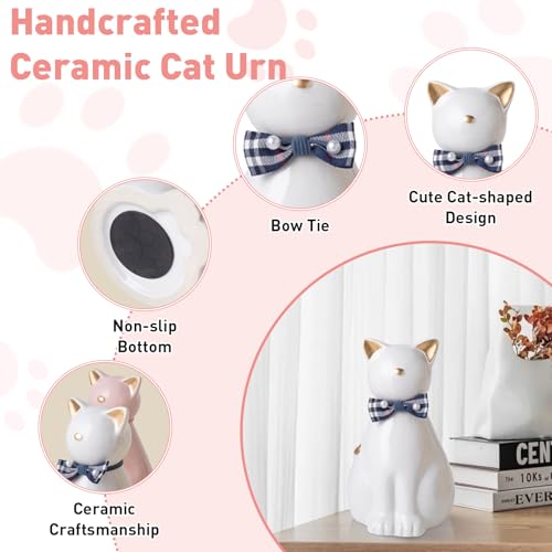 Duuclume Handcrafted Ceramic Cat Urn for Ashes,Cat Statue Funeral Memorial Gift,Pet Urn for Indoor & Outdoor Use (White) by Duuclume - Used condition - Image 3
