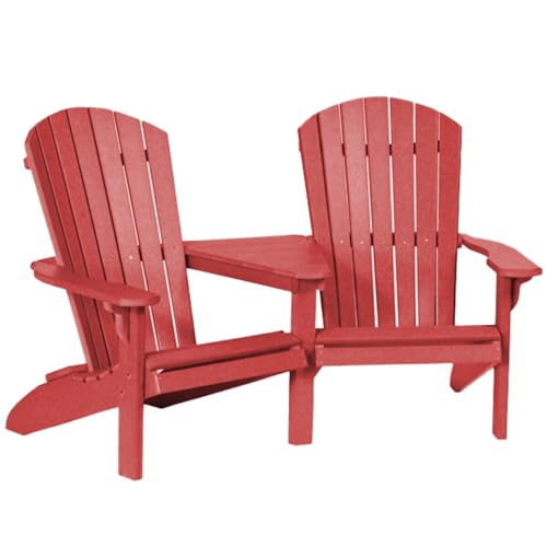 DutchCrafters HDPE Poly Fan Back Settee Adirondack Tete-a-Tete Chair for Two, Double Seat for Outdoor Patio, Balcony, Deck, Garden, Porch and Outdoor Furniture (Red)