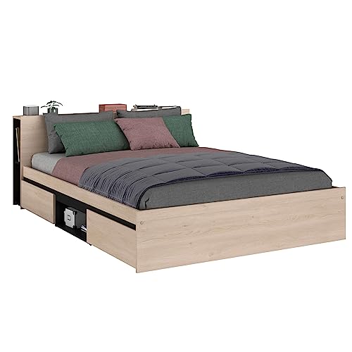 Miroytengo Cama Matrimonio GED 135-140x190 Color Roble Brooklyn y Negro Stipple Estilo Industrial