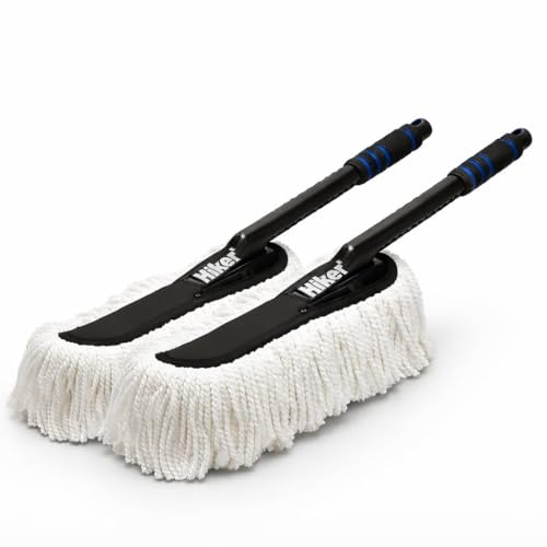 Image of Hiker by Varroc Car Duster | Multi-Purpose Microfiber Brush | Pack of 2 | Wax-Coated Microfiber | Scratch-Free Cleaning | Long Handle | Reusable | Car, SUV, Truck & Home Use