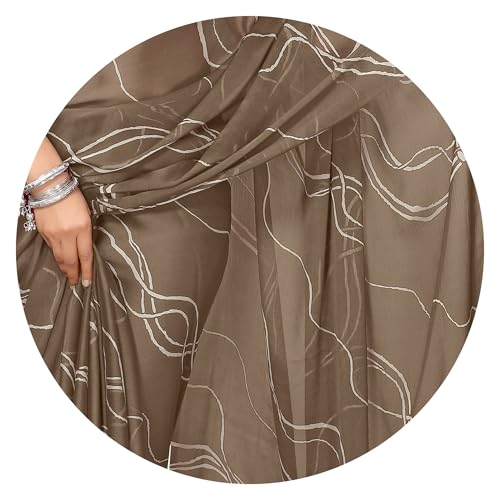 Image of MIRCHI FASHION Saree for Woman Chiffon Georgette Geometric Printed | Lightweight Farewell and Women's Office Sari with Blouse Piece