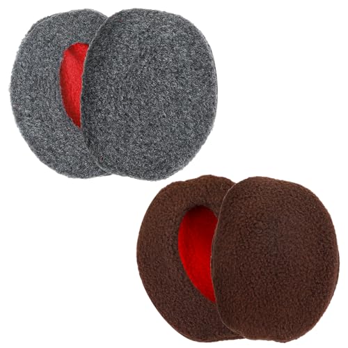 Grevosea 2 Pairs Ear Muffs for Winter Bandless Unisex Earmuffs Windproof Ear Warmers for Cold Weather Outdoor Activities(Brown+Dark Gray M)
