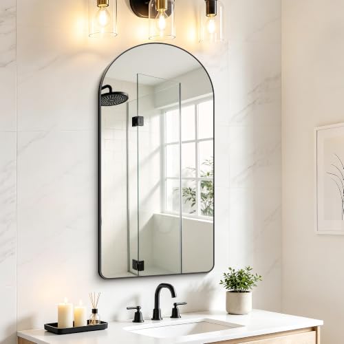 Image of FORBATH Large Arched Wall Mirror 40x20 Inch, Black Arch Bathroom Mirror with Aluminum Frame, Arched Mirror for Dresser, Fireplace,Entryway,Home Decor,Hanging or Leaning Against Wall