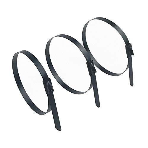 BestTong 14 Inch Long Black Stainless Steel Heavy Duty Exhaust Wrap Straps Header Wrap Exhaust Wrapping Multi-Purpose Locking Cable Metal Zip Ties PVC Coated 100PCS