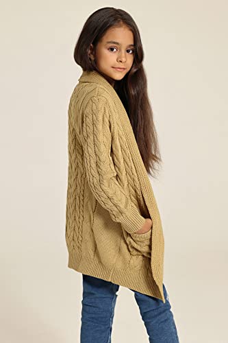 Long Sweater For Girls Chunky Knit Open Front Cardigan For Girl Size 8-10 Camel #TOP3