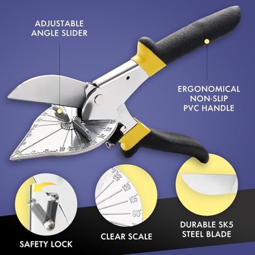 Image of RAINHOL Miter Shears 45-135 Adjustable Cutter 2 Replacement Blades | For Shoe Molding, Quarter Round, PVC, Softwood Moulding, Crafting and DIY Projects