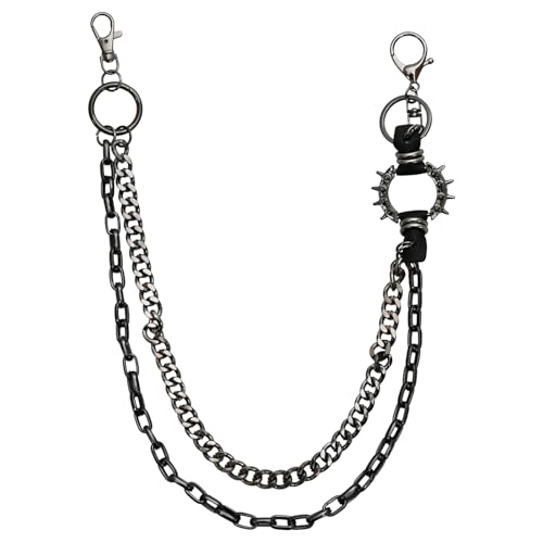 Husalsea Hip Hop Punk Layered Hosen Kette Gothic Kleidung Accessoires Hosenkette Herren Mode Wallet Chain Nietenkette SchlüSselanhäNger Rock Hosenkette FüR MäNner Frauen (Schwarz)