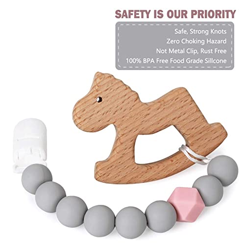 Pacifier Clip TYRY.HU Soothie Binkie Holder Silicone Teething Beads Teether Clips for Girls, 2 Pack (Grey, Marble Pink)