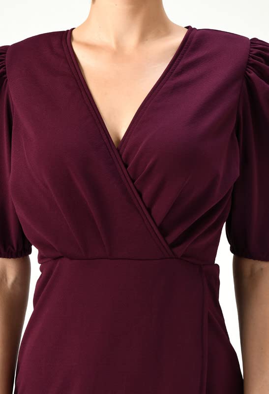 Image of Women's Puff Sleeve V-Neck Bodycon Casual Mini Dress