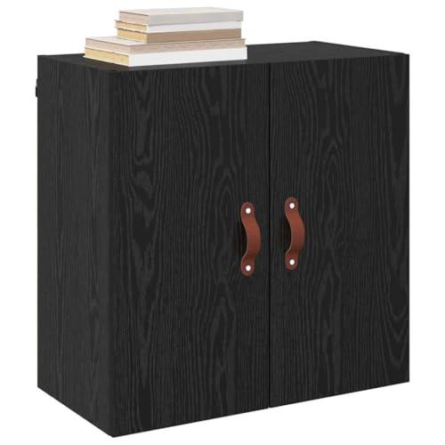 Armoire murale 2 compartiments noire et bois avec poignées pratiques - 4