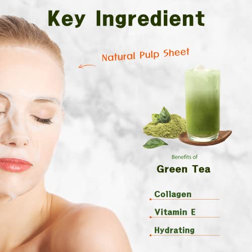 Purederm Green Tea Collagen Mask (12 Pack) - Green Tea Extracts, Collagen, And Vitamin E Ingredients To Deliver Deep Moisture To The Skin #TOP1