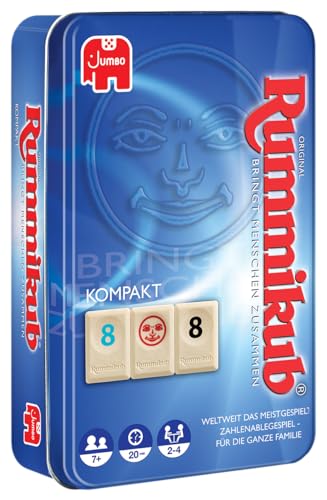Jumbo Spiele Original Rummikub Kompakt in Metalldose - der Spieleklassiker unter den Gesellschaftsspielen für unterwegs - für Erwachsene und Kinder ab 7 Jahren, JUM03817