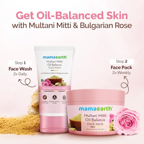 Image of Mamaearth Multani Mitti Oil Balance Face Pack with Multani Mitti & Bulgarian Rose for Normal to Oily Skin 200g | DIY-like Texture | Controls Oil & Acne | Clay Face Mask | Free From Harmful Chemicals