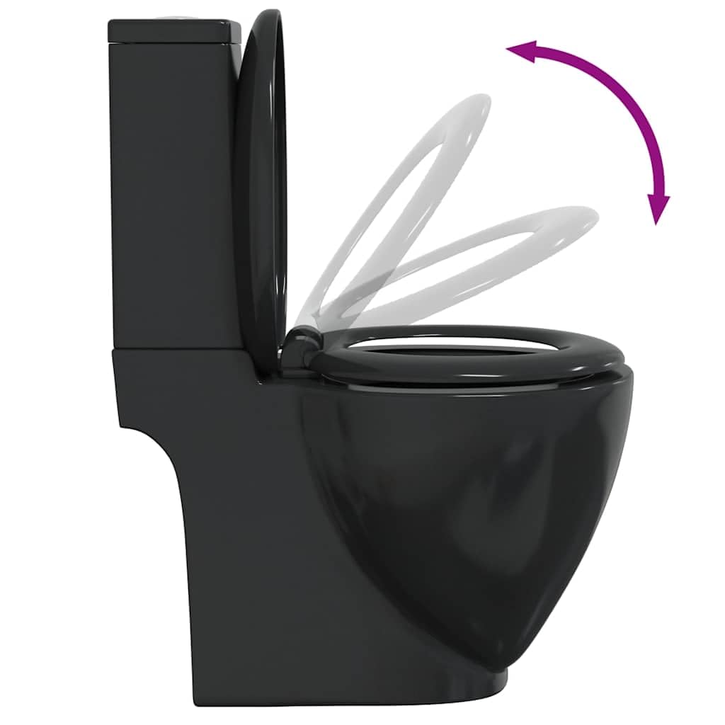 vidaXL WC Toilette in Ceramica da Bagno Nero Soft Close con Scarico Sanitari