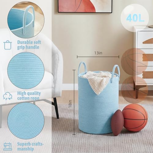 Image of Laundry Basket,Woven Cotton Rope Laundry Hamper,40L for Decor Storage of Dirty Clothes,Toys and Blankets in Bathroom,Baby Room and Living Room