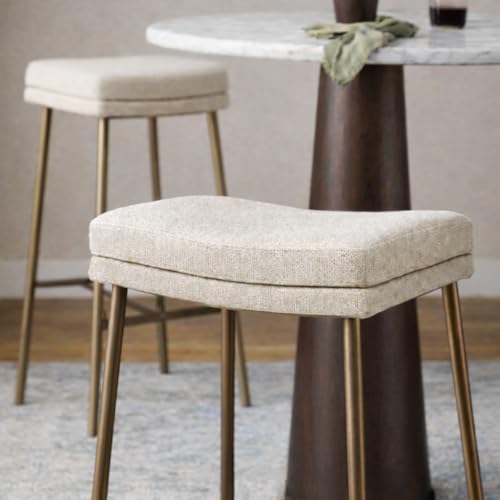 Maven Lane Berkley Butaco Sin Respaldo 31 Pulgadas – Butaco Silla con Reposapiés – Estructura Metal Envejecido Dorado y Tapicería Beige – Ideal para Bares, Pubs y Cocinas Altas miniatura 4