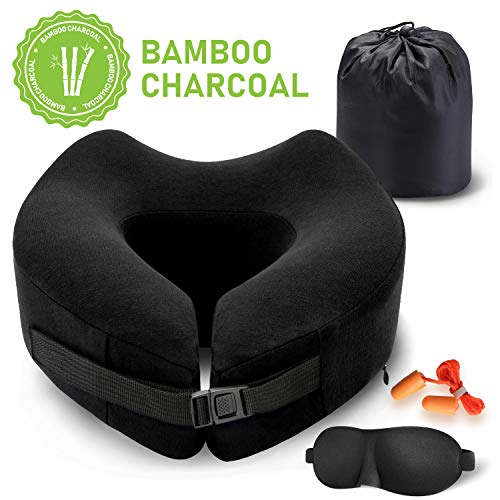 Familamb Travel Pillow Memory Foam Neck Pillow with Washable Cotton Cover-Ergonomic Design -Neck