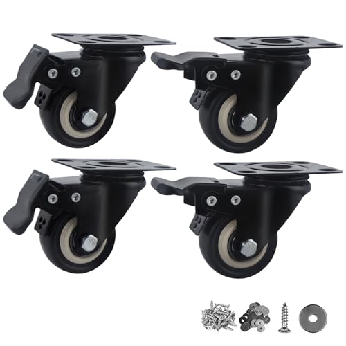 Htudcoue 2 Inch Caster Wheels,Set of 4 Heavy Duty Casters,with Brake,No Noise Locking Polyurethane...