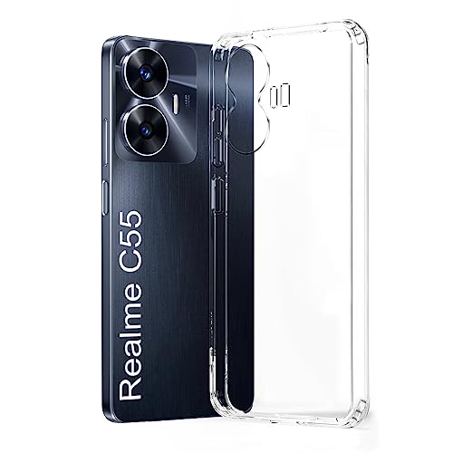 Image of Fashionury Soft Crystal Clear Back Case Cover for Realme C55 | Shockproof Design | Camera Protection Bump | Clear Back | Case Cover for Realme C55 Transparent