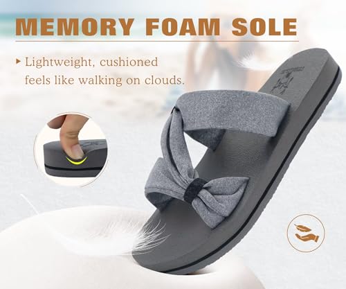 Image of KuaiLu Womens Dressy Bow Sandals Arch Support Yoga Foam Cushion Comfortable Walking Slides Open Toe Summer Beach Indoor Outdoor Slippers