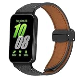 PONATTENO Replacement Leather Watch Band Compatible For Galaxy Fit 3, Magnetic Folding Buckle Design,Classic Replacement Strap Genuine Leather Wristband (Black)
