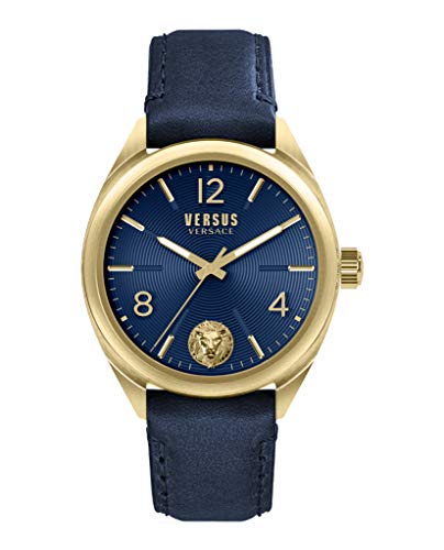 Versus Versace Lexington コレクション ラグジュアリー メンズ ウォッチ ウォッチ ブルーストラップ IPイエローゴールドケースとブルーの文字盤, ブルー, OS, Versus Versace | Lexington