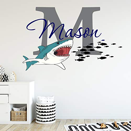 Vinilo decorativo nombre personalizado tiburón tamaño mediano