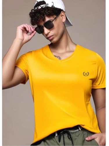 Image of Mack Jonney Regular Solid Cotton Blend V Neck T Shirt for Men