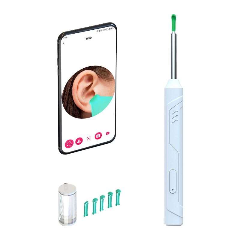 Earwax Removal Kit with Camera and Light, 6 Ear Spoons, for iOS & Android Devices, White