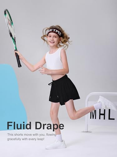 DIPUG Girls Butterfly Shorts with Pocket 2-in-1 Flowy Athletic Skots for Tennis Running Dance 5-164