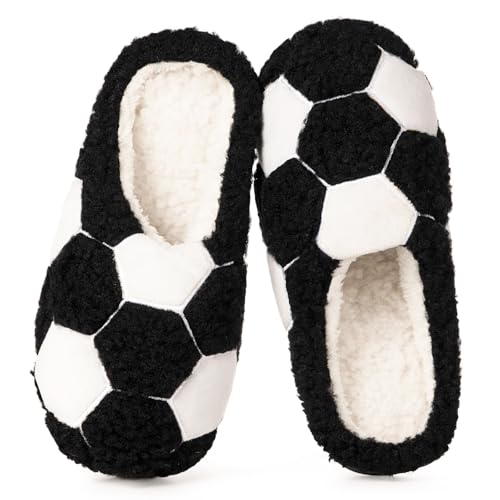 Gaatpot Zapatillas de Estar Invierno Mujer Hombre Pantuflas Peluche Cálido Comodidad Interior Slippers Forma de pelota creativa,Fútbol en Negro,42/43(280)