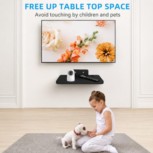 Image of Floating Projector Wall Mount DVD Shelf Wooden Floating Entertainment Center Supports 24lbs,Perfect for Projector,DVD Player,Game, Cable Box (Single Shelf Black)