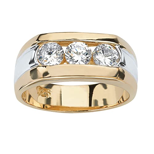 PalmBeach Men's Yellow Gold-plated Sterling Silver Round Cubic Zirconia Channel Set 3 Stone Ring Sizes 9-13
