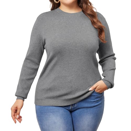 Image of Agnes Orinda Plus Size Sweater for Women Long Sleeve Crewneck Shirts 2024 Fall Knit Casual Basic Tee Tops