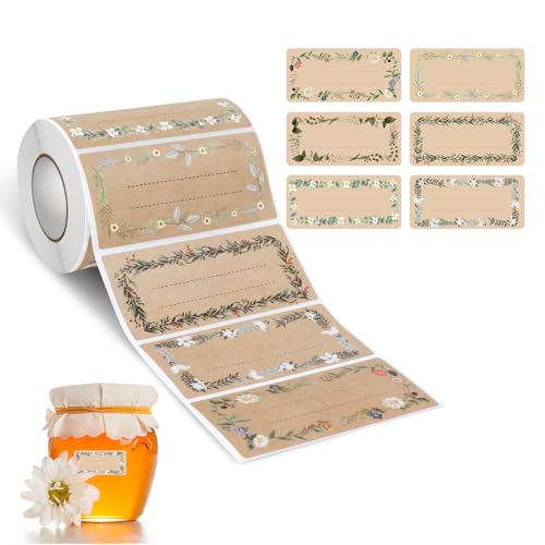 AiQInu Etiquetas Adhesivas de Papel Kraft,500PCS Personalizadas Etiquetas de Congelació, Escriturable Pegatinas Decorativas para Mermelada, Sobre, Hecha Mano, Bolsa de Regalo