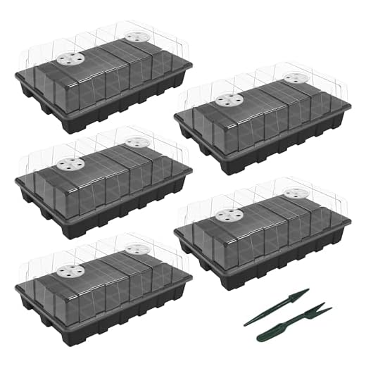 Gardzen 5-Set Seed Starter Tray Kits, Durable Plant Germination Trays with Humidity Vented Domes and Bases, Ideal for Seed Starting, Indoor Gardening, and Greenhouse (Total 200 Cells)