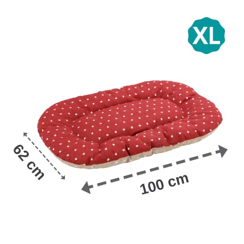 Baroni Home Hundekissen für große, mittelgroße Hunde oder Katzen, Hundebett gepolstert Hundematte, 62x100x9 cm - Doubleface, rot und weiße Herzen, XL