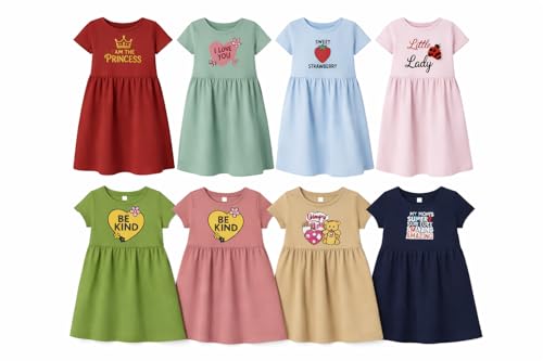 Image of Baby Girls Cotton Knitted Frock Set (Pack of 3) | Soft Printed Casual Dresses | Multicolor Stylish Kids Wear