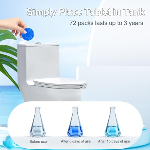Image of KIISIISO Automatic Toilet Bowl Cleaner Tablets Blue 72 Pack, Drop-In Tank Cleaner for Bathroom, Prevent Stains & Deodorize, Septic Safe, Long-Lasting Cleaning Tabs - Fresh Scent