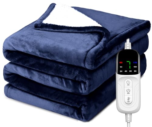 KOCEEY 電気毛布 掛け敷き兼用 188×130cm【大きいサイズ＆フランネル＋起毛】電気ブランケット 電気ひざ掛け 3分速暖 恒温加熱 ダニ退治 7段階温度調整 6段階切タイマー ふわふわ 暖房器具 省エネ 自動電源オフ 過熱保護 丸洗い可 厚手生地 毛玉なし 頭寒足熱 防寒対策 防臭 抗菌 肩掛け 膝掛け PSE認証済 (ブルー)の商品画像（Amazon）